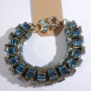 Lee Angel Crystal baguette Box Link Bracelet  Blue Brass NWT 240